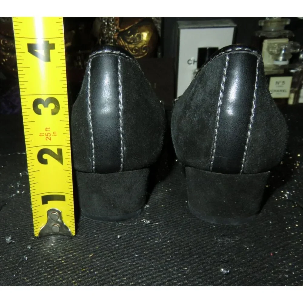 Etienne Aigner Black Italian Suede & Leather Horsebit Buckle D'orsay Pumps sz 8
